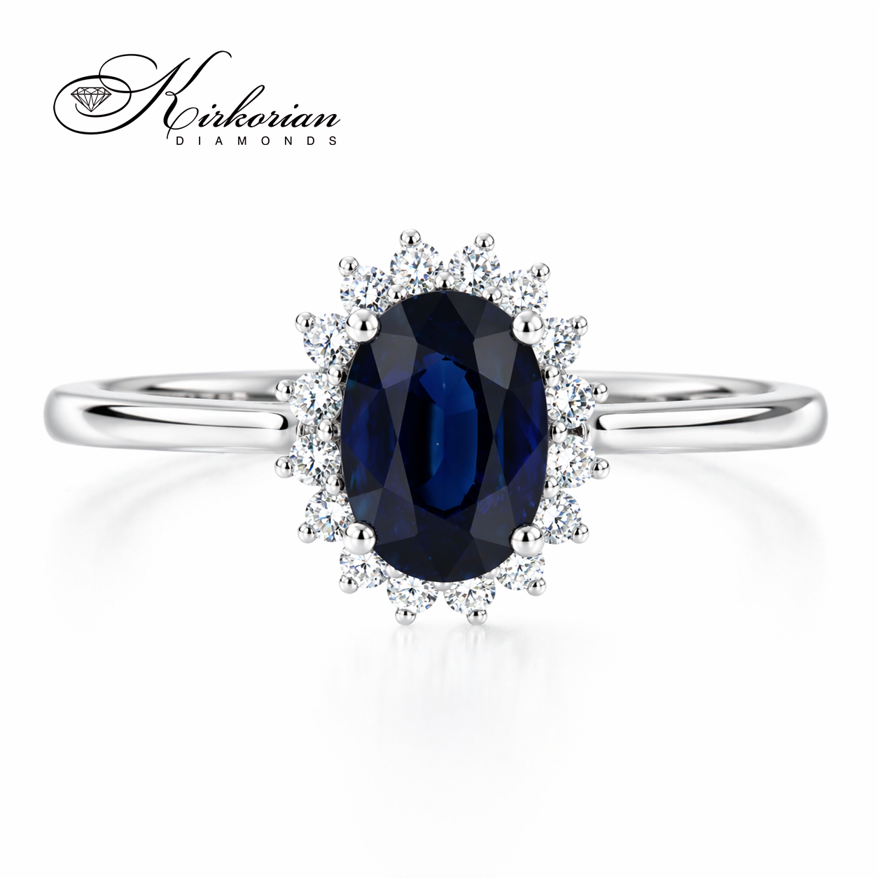 годежен пръстен със сапфир 0.94 ct и диаманти бяло злато 18К RN4