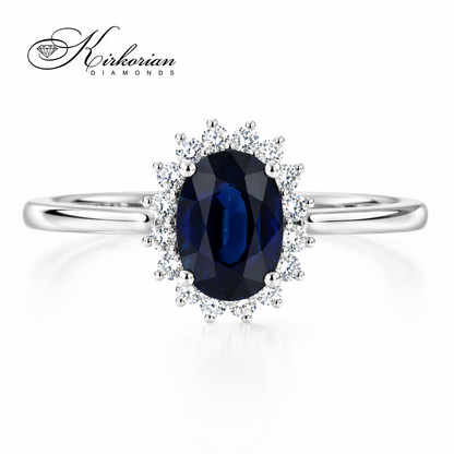 годежен пръстен със сапфир 0.94 ct и диаманти бяло злато 18К RN4