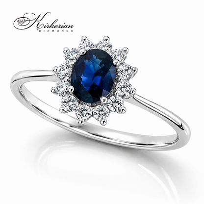Годежен пръстен със сапфир 0.60 ct и диаманти 0.20 ct бяло злато 18К модел RN48 топ цена