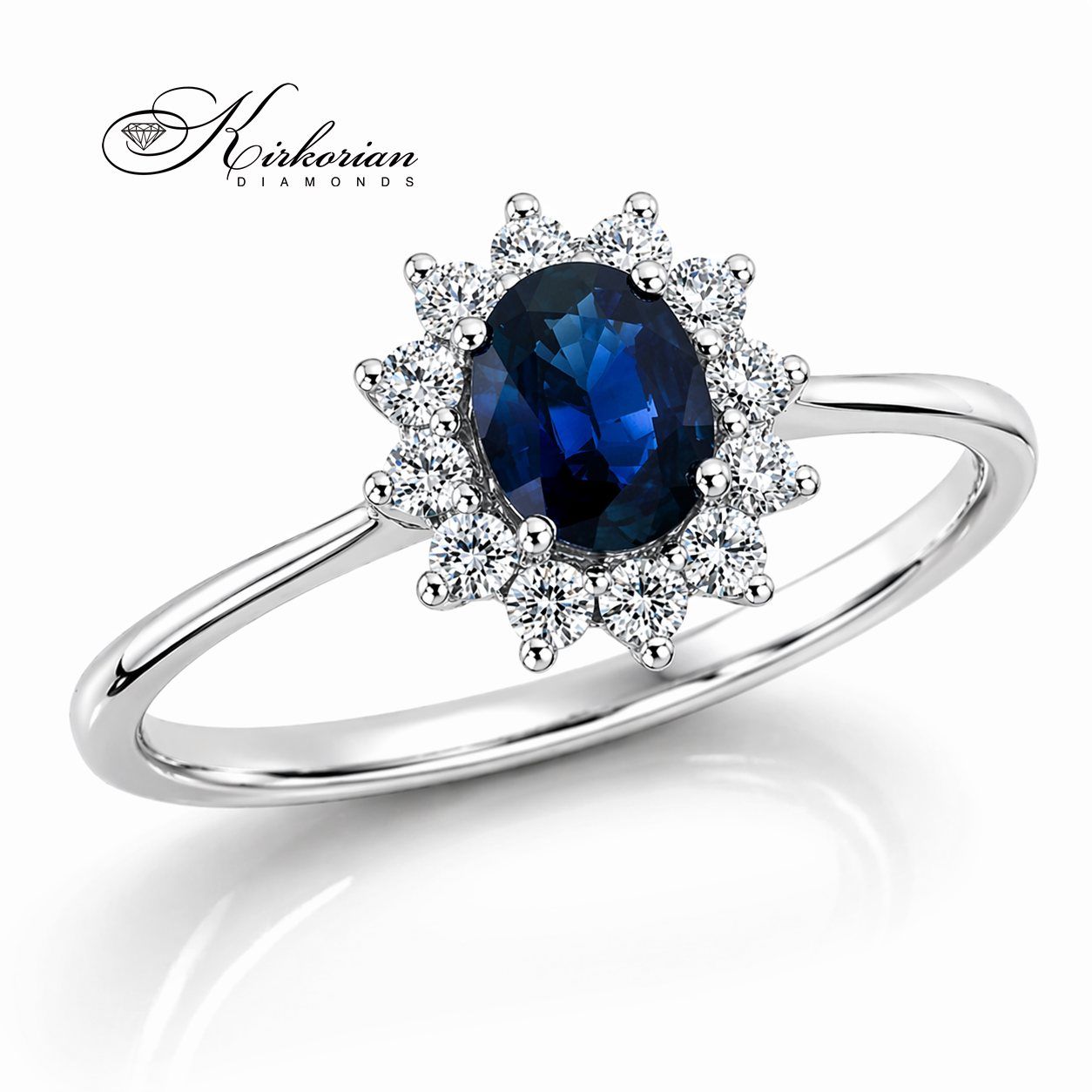 Луксозен годежен пръстен със син сапфир 0.60 ct и диаманти 0.20 ct бяло злато 18К RN48