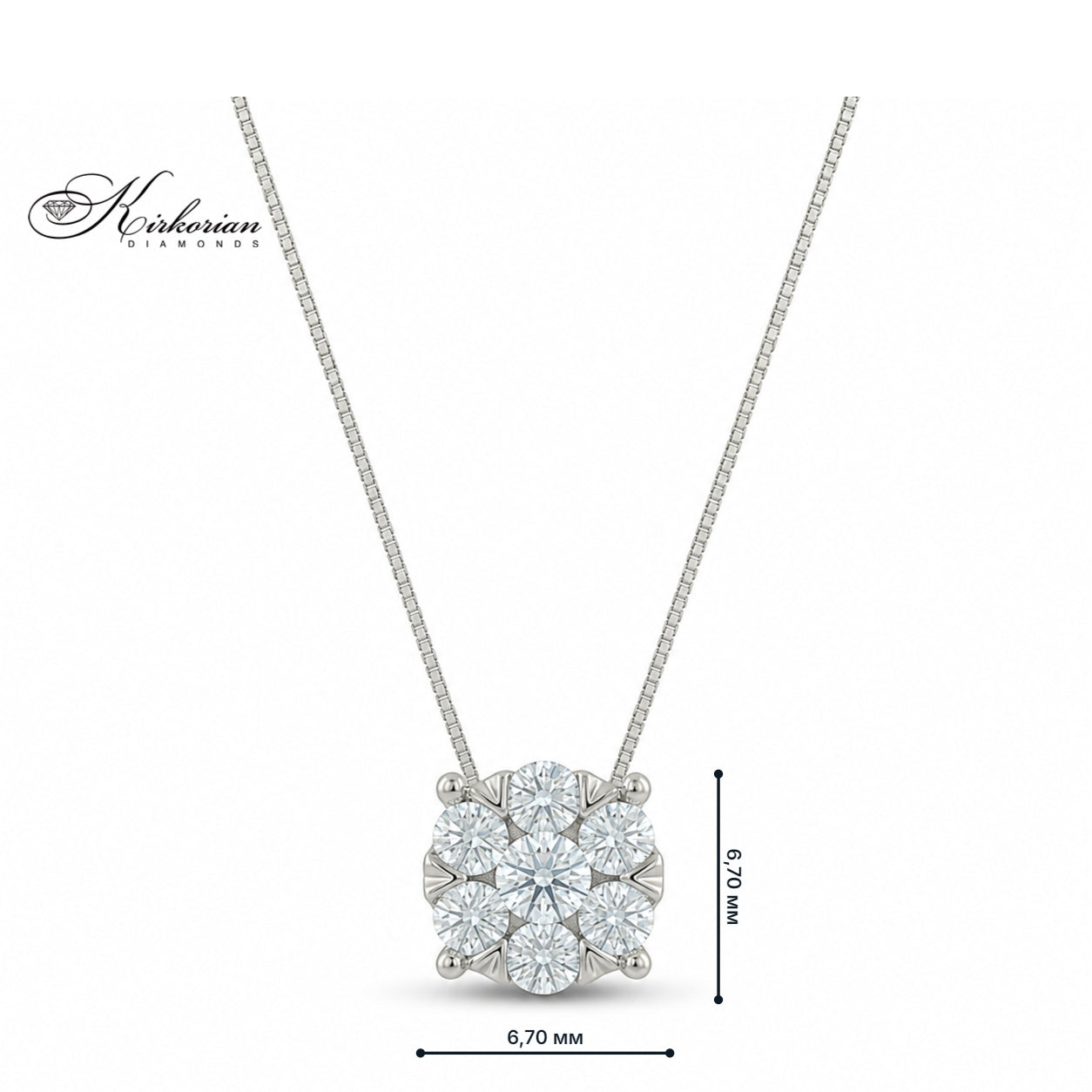 Колие от бяло злато 18К с естествени диаманти 0.30 ct RN51B Kirkorian Diamonds – луксозна диамантена висулка с размер 6.70 мм
