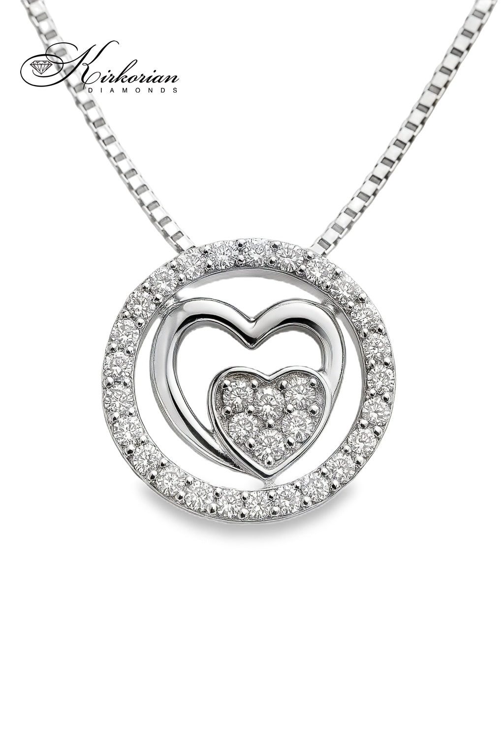 Луксозно колие от бяло злато 18k с двойно сърце и диаманти 0.185ct – модел RN53C