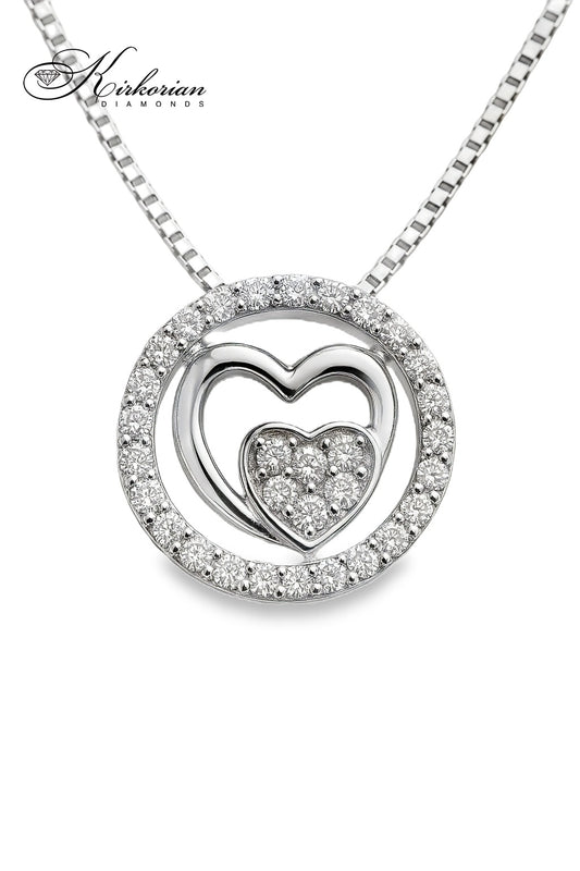 Луксозно колие от бяло злато 18k с двойно сърце и диаманти 0.185ct – модел RN53C
