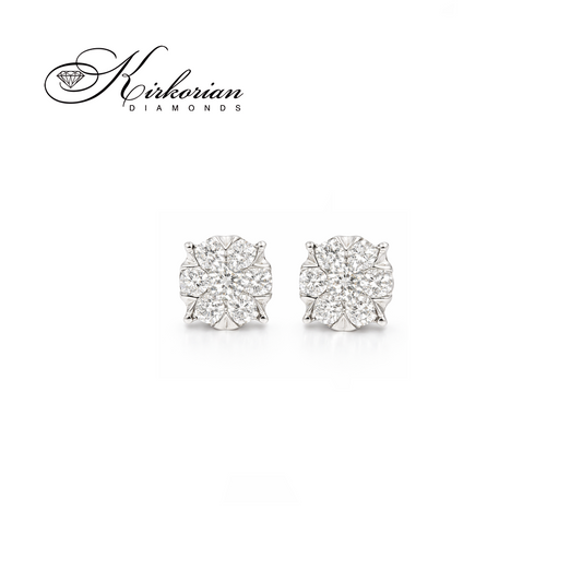 Нежни обеци от бяло злато 18К с диаманти 0.15 ct Елегантен модел Код RN55