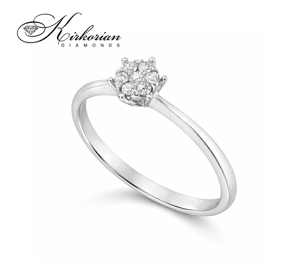 Годежен пръстен от бяло злато 18К с диаманти 0.09 ct в цветна форма | Код: RN58B | Сертификат KD