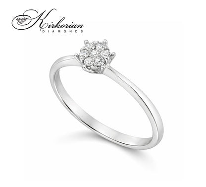 Годежен пръстен от бяло злато 18К с диаманти 0.09 ct в цветна форма | Код: RN58B | Сертификат KD