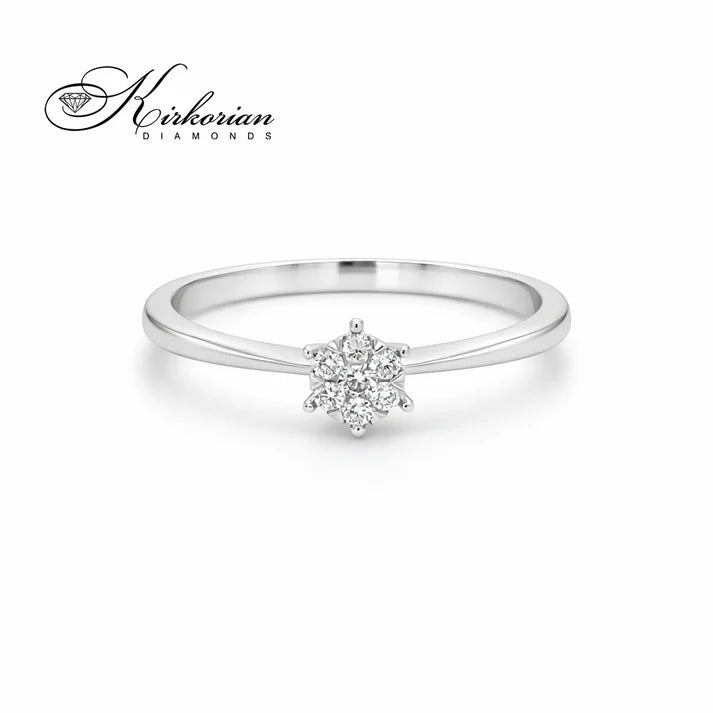 диамантен клъстер годежен пръстен бяло злато 14к