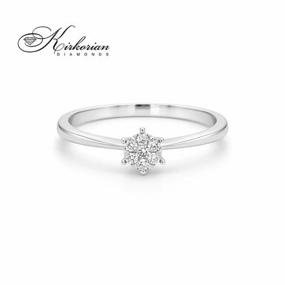 диамантен клъстер годежен пръстен бяло злато 14к