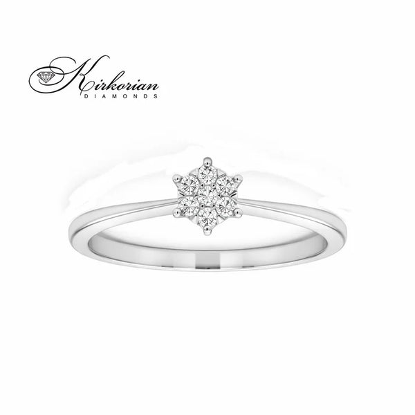 Годежен пръстен с диаманти 0.11 ct от бяло злато 14К – брилянтен клъстер дизайн на достъпна цена