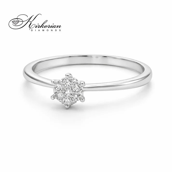 Годежен пръстен с диаманти 0.11 ct от бяло злато 14К – брилянтен клъстер дизайн на достъпна цена