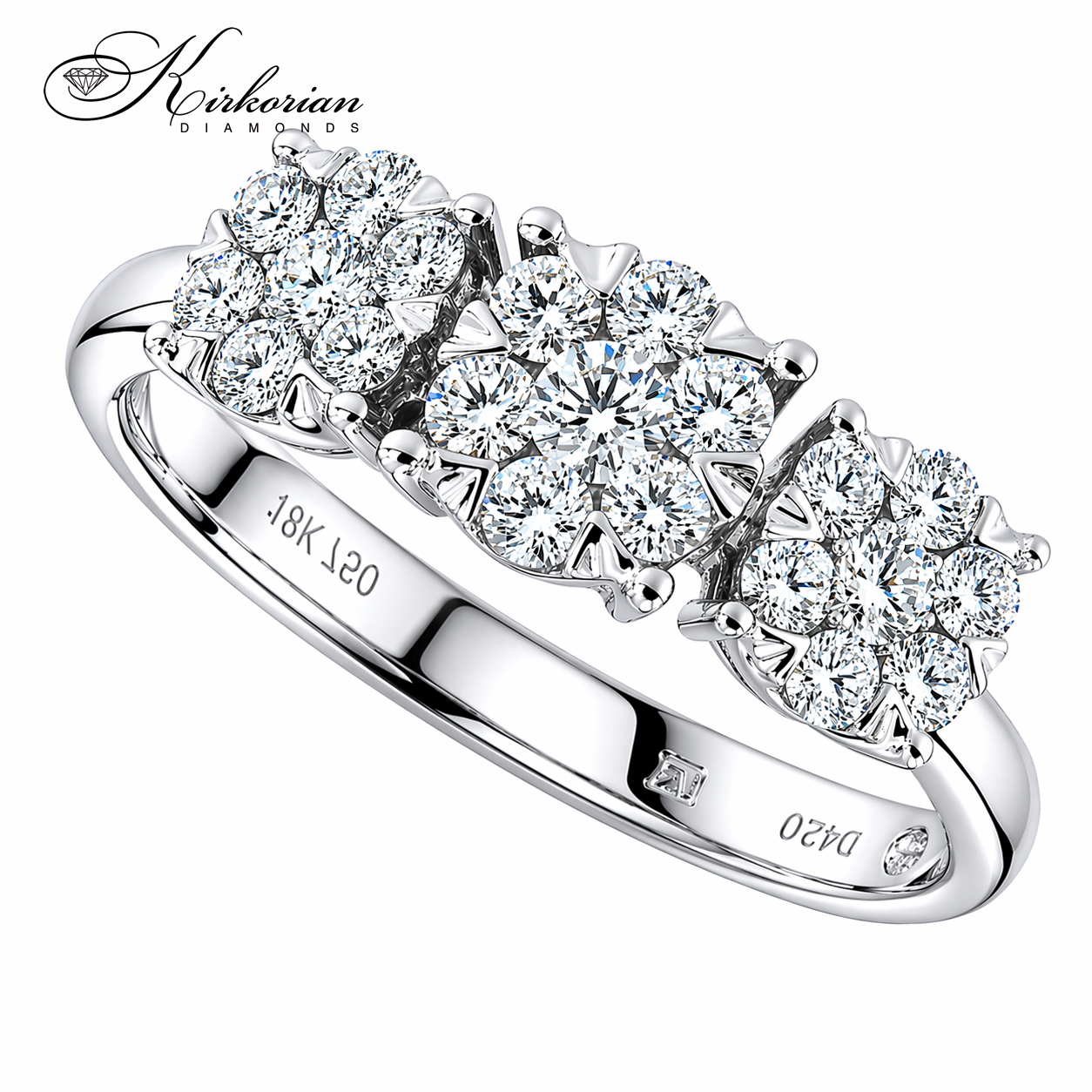 Годежен пръстен от бяло злато 18K с три коронки и диаманти 0.54ct RN59 луксозен модел с естествени диаманти