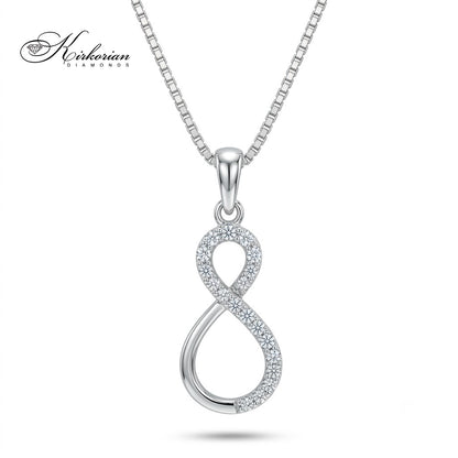Колие Безкрайност от бяло злато 14К с естествени диаманти 0.08 ct – Infinity висулка символ на вечната любов модел RN76 Kirkorian Diamonds