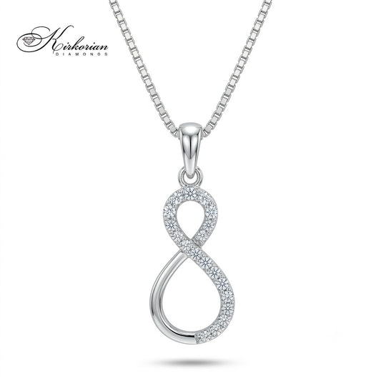 Колие Безкрайност от бяло злато 14К с естествени диаманти 0.08 ct – Infinity висулка символ на вечната любов модел RN76 Kirkorian Diamonds