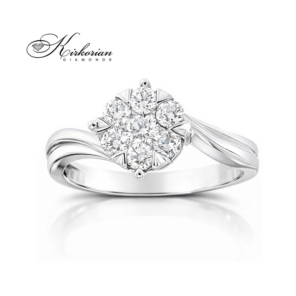 Годежен пръстен от бяло злато 14К с клъстер от естествени диаманти 0.50 ct – класика с модерен акцент