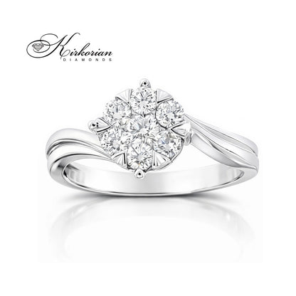 Годежен пръстен от бяло злато 14К с клъстер от естествени диаманти 0.50 ct – класика с модерен акцент