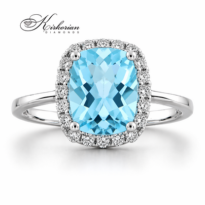 Годежен пръстен бяло злато 14К с топаз 2.41 ct и диаманти 0.21 ct RN80 луксозна кутия топ цена