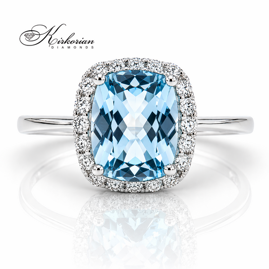 Годежен пръстен бяло злато 14К топаз 2.41 ct диаманти 0.21 ct RN80 фронтален изглед топ цена