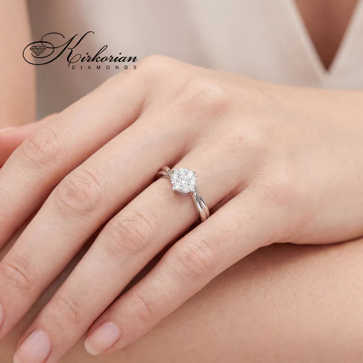 годежен пръстен с диаманти 0.25 ct бяло злато 14К на ръка