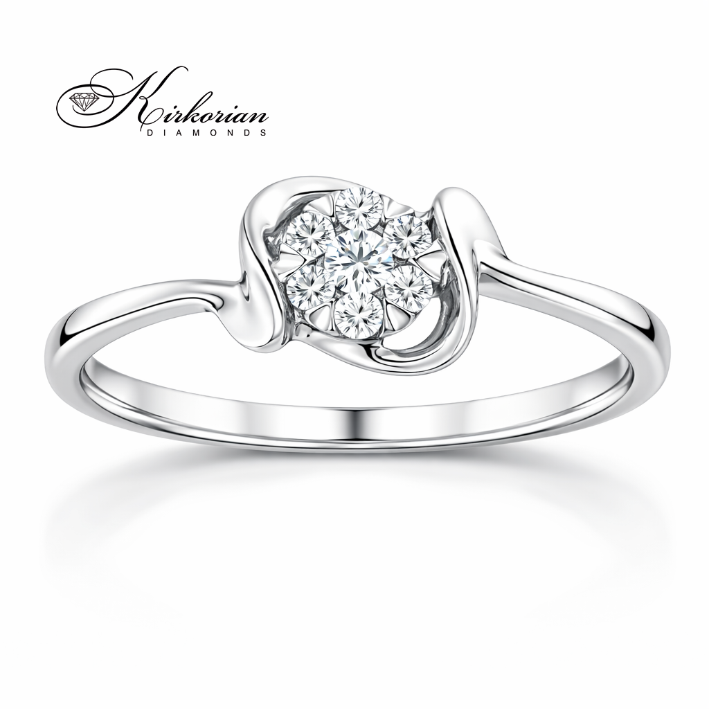 годежен пръстен от бяло злато 18K с диаманти 0.10 ct цвете диамантен пръстен