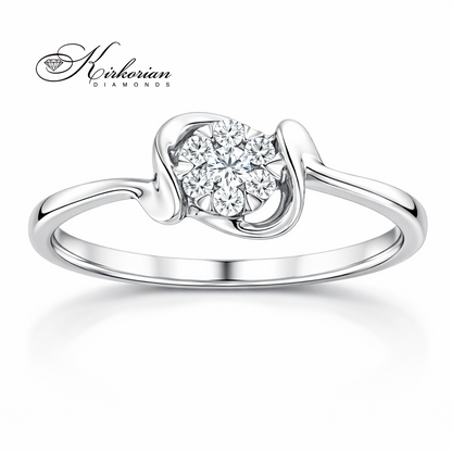 годежен пръстен от бяло злато 18K с диаманти 0.10 ct цвете диамантен пръстен