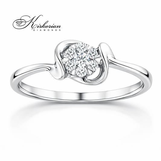 годежен пръстен от бяло злато 18K с диаманти 0.10 ct цвете диамантен пръстен