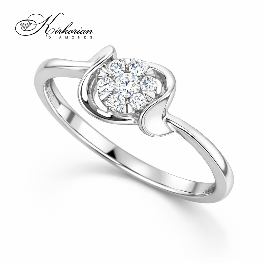 луксозен годежен пръстен бяло злато 18K с диаманти 0.10 ct флорален дизайн