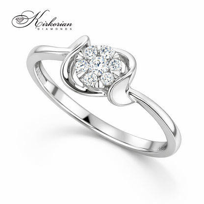 луксозен годежен пръстен бяло злато 18K с диаманти 0.10 ct флорален дизайн