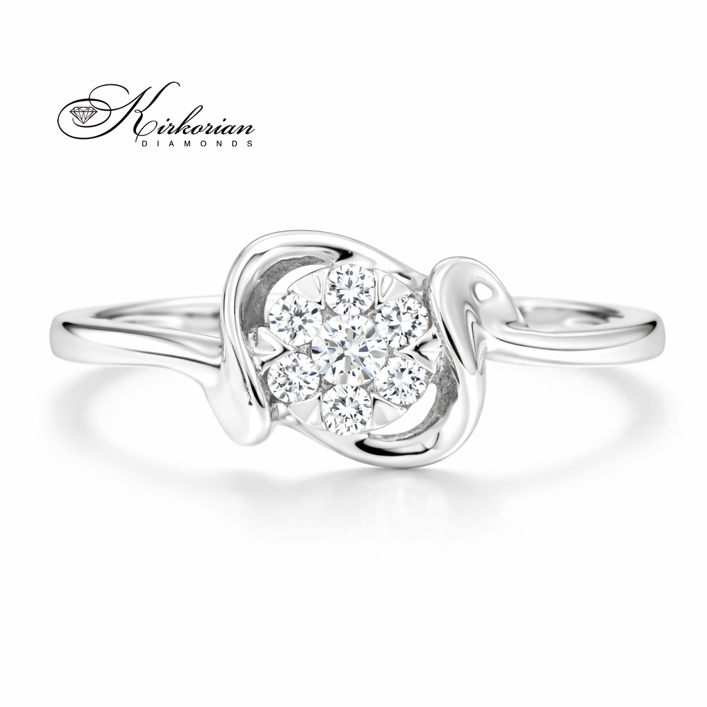 дамски годежен пръстен бяло злато 18K с диаманти 0.10 ct клъстер диамантен пръстен