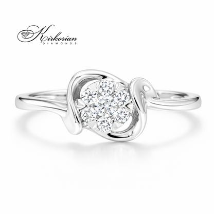 дамски годежен пръстен бяло злато 18K с диаманти 0.10 ct клъстер диамантен пръстен