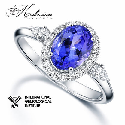 Годежен пръстен от бяло злато 18k с танзанит 1.39ct и диаманти 0.19ct IGI RT13