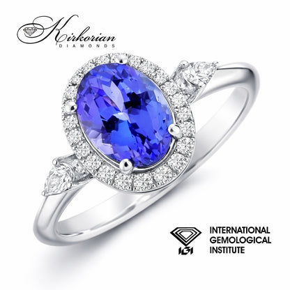 Годежен пръстен от бяло злато 18k с танзанит 1.39ct и диаманти 0.19ct IGI RT13