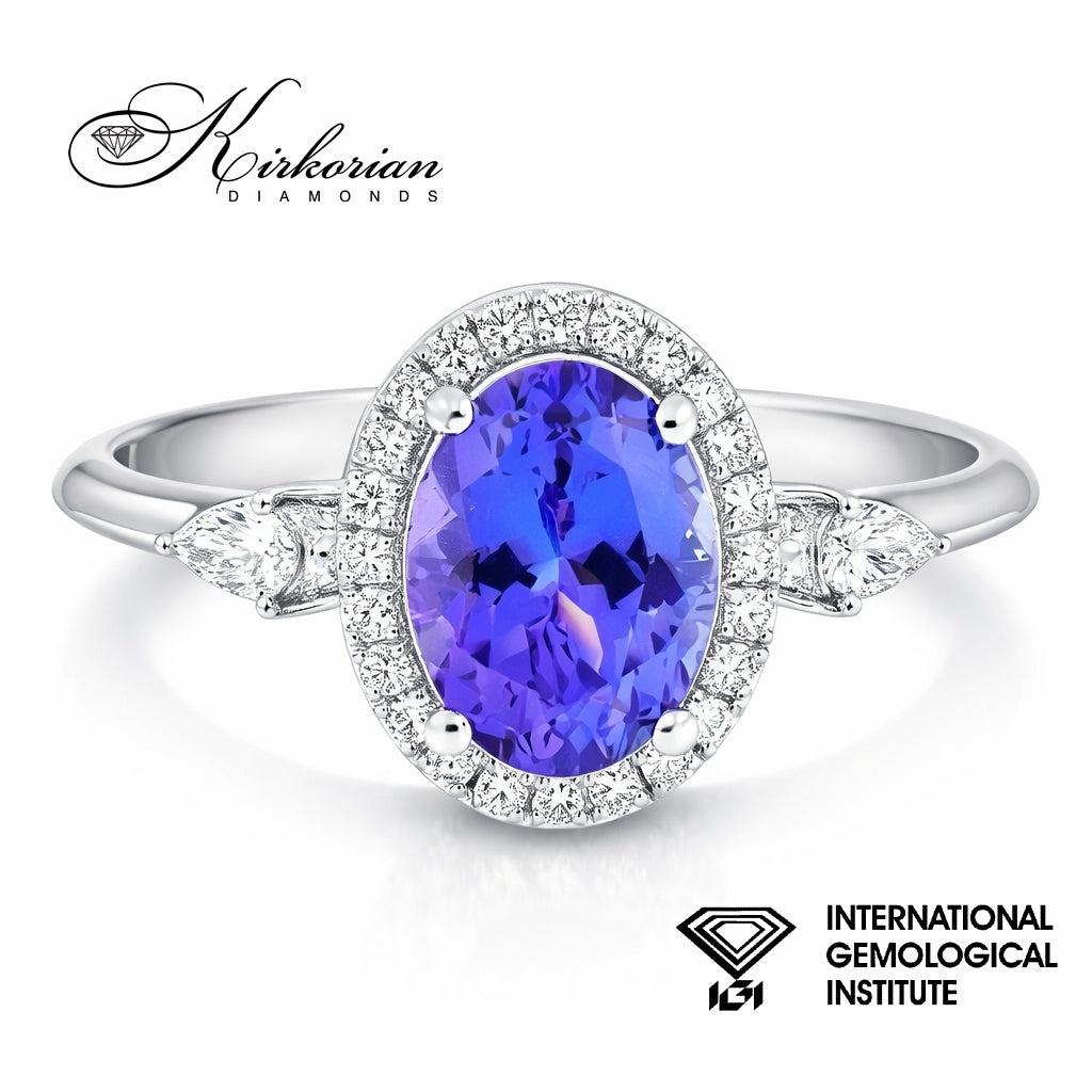 Годежен пръстен от бяло злато 18k с танзанит 1.39ct и диаманти 0.19ct IGI RT13