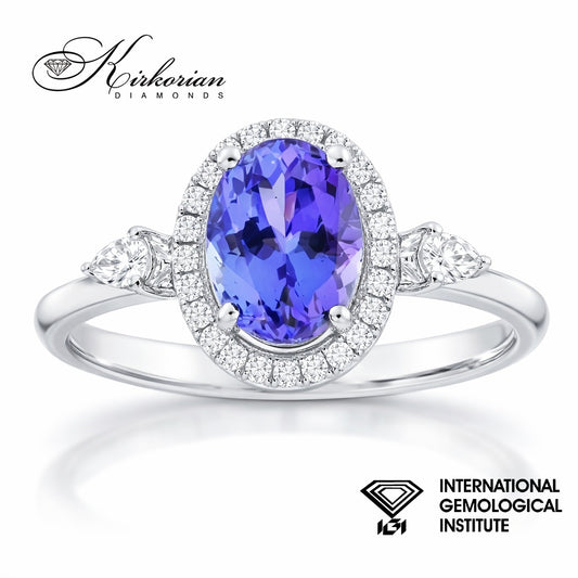 Годежен пръстен от бяло злато 18k с танзанит 1.39ct и диаманти 0.19ct IGI RT13