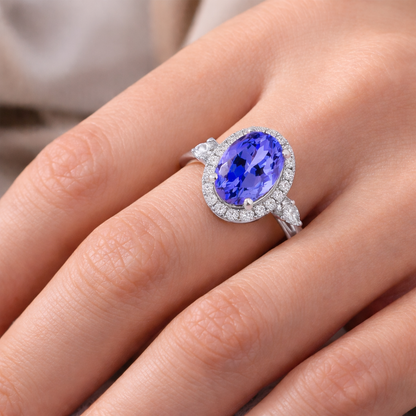 Годежен пръстен от бяло злато 18k с танзанит 1.39ct и диаманти 0.19ct IGI RT13