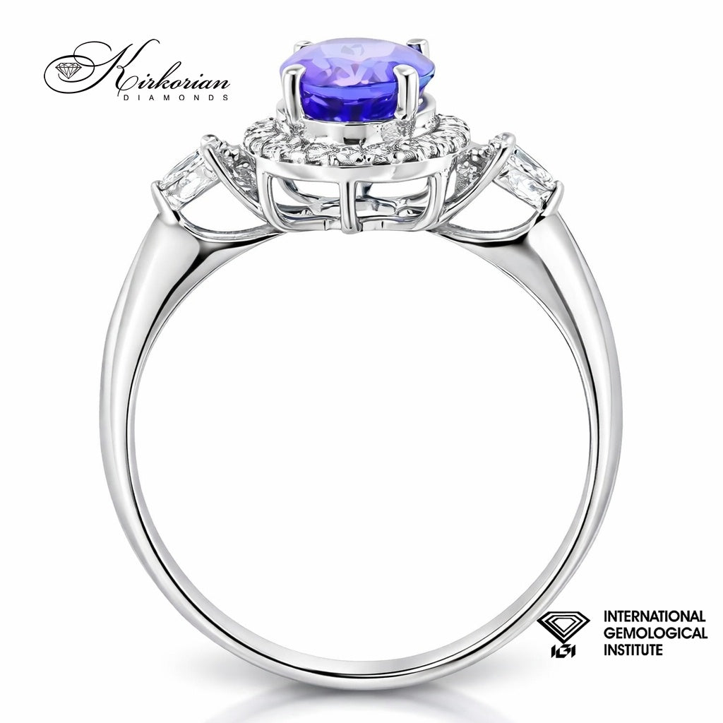 Годежен пръстен от бяло злато 18k с танзанит 1.39ct и диаманти 0.19ct IGI RT13