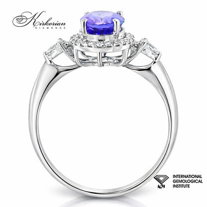 Годежен пръстен от бяло злато 18k с танзанит 1.39ct и диаманти 0.19ct IGI RT13