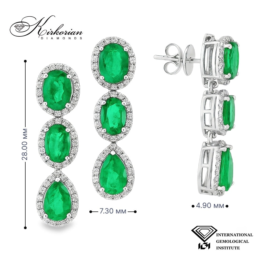 Висящи обеци от бяло злато 18К със смарагди 3.95 ct и диаманти 0.55 ct IGI сертификат Перфектно съотношение цена качество Код RT7