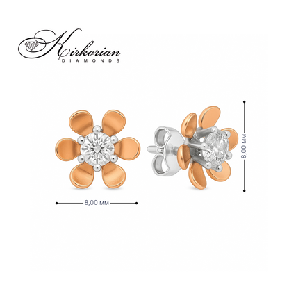 Обеци от бяло и розово злато 18к с диаманти 0.26ct – Код 04-OR-0018/P, във форма на цвете