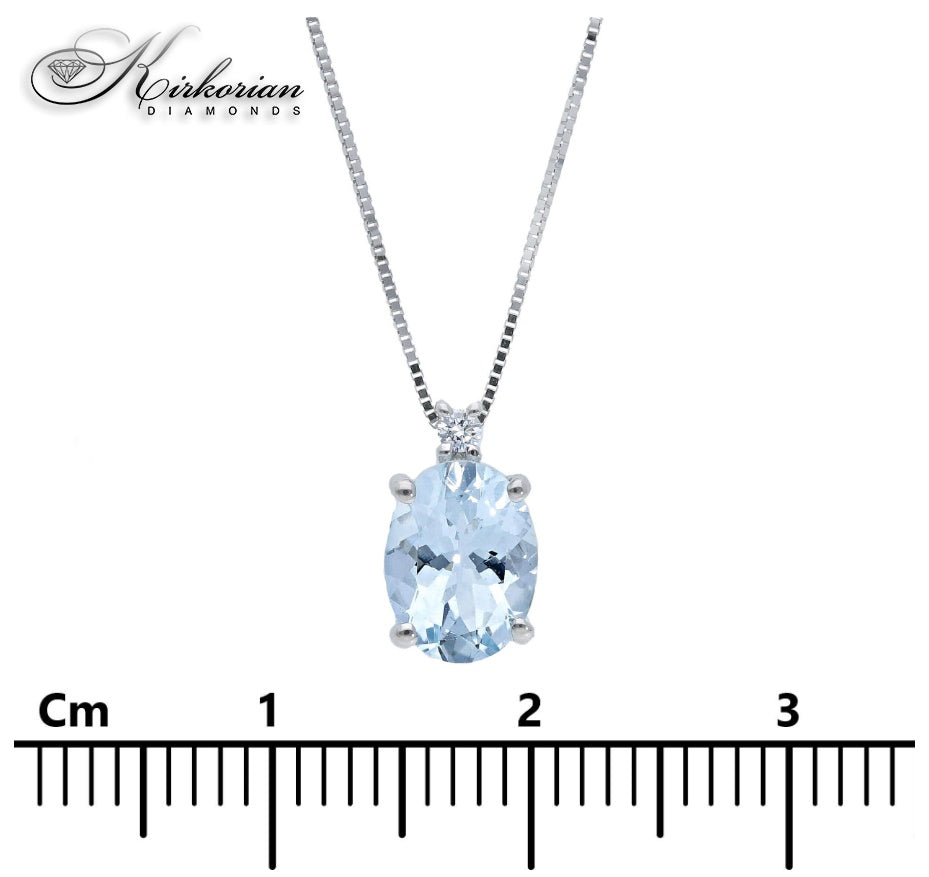 Колие от бяло злато 18k с аквамарин 1.15ct и диамант – елегантност в синьо | Kirkorian Diamonds