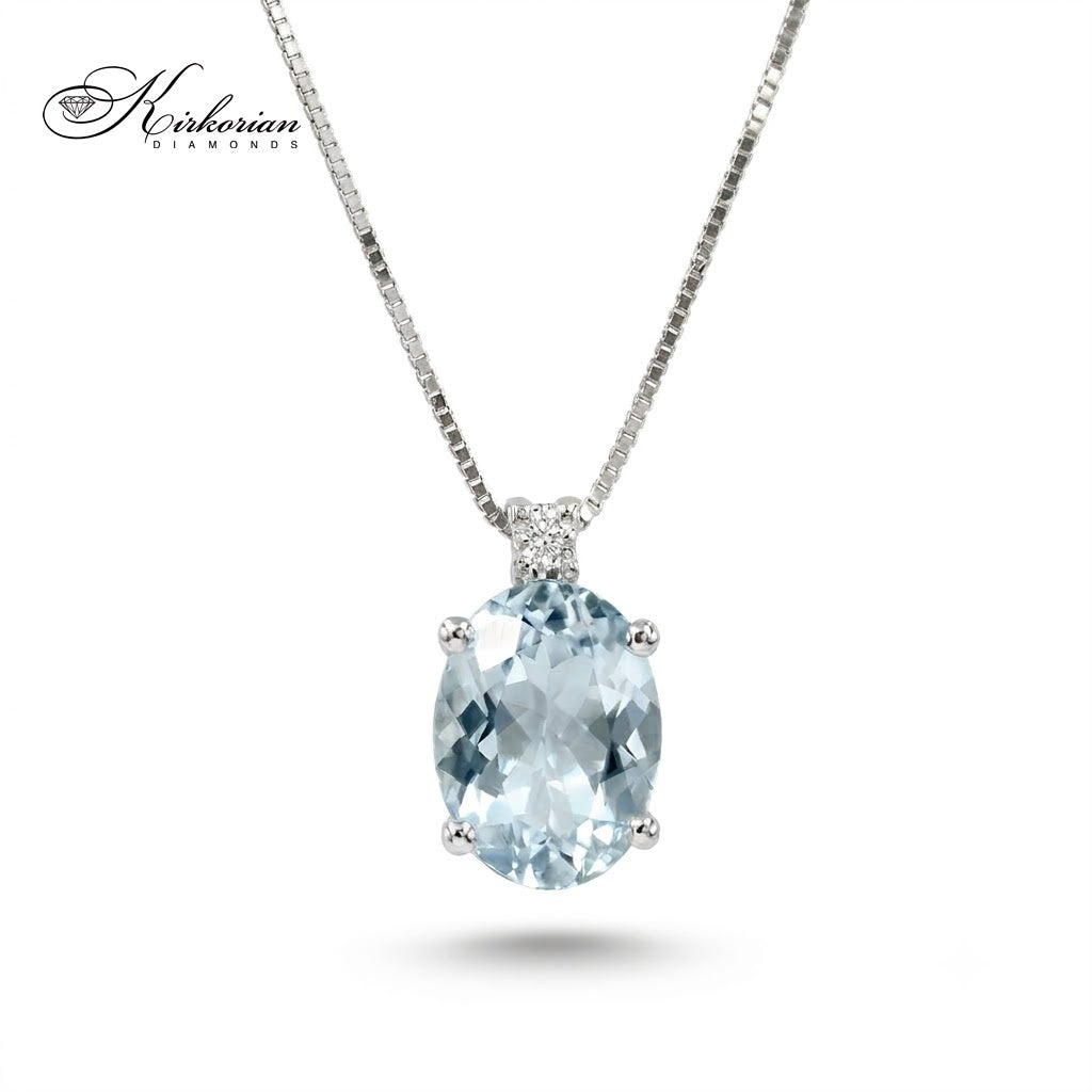 Колие от бяло злато 18K с естествен аквамарин 1.15 ct и диамант – модел S103152 от Kirkorian Diamonds