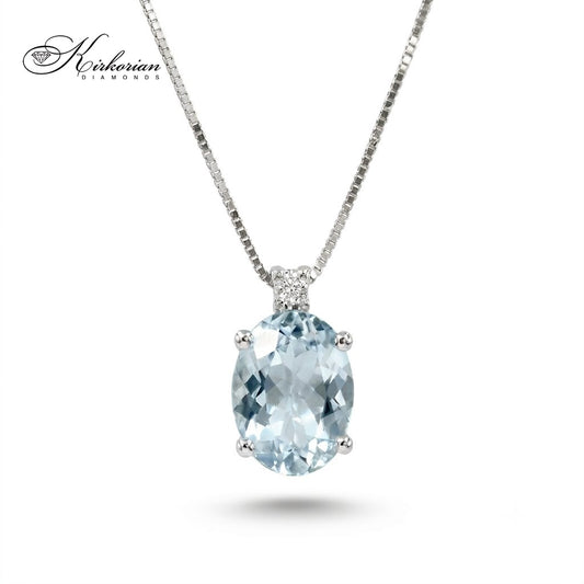 Колие от бяло злато 18K с естествен аквамарин 1.15 ct и диамант – модел S103152 от Kirkorian Diamonds