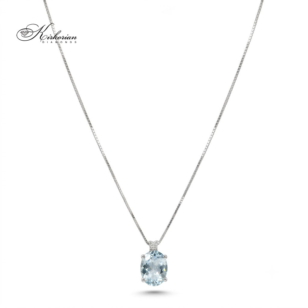 Колие от бяло злато 18K с аквамарин 1.15 ct и диамант | S103152 | Kirkorian Diamonds