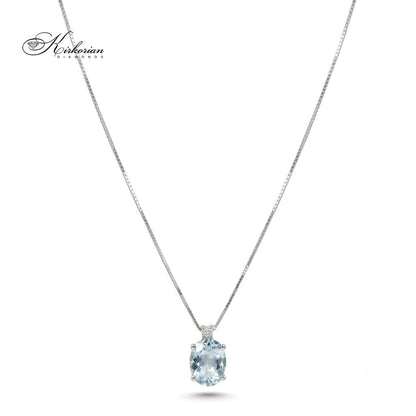 Колие от бяло злато 18K с аквамарин 1.15 ct и диамант | S103152 | Kirkorian Diamonds