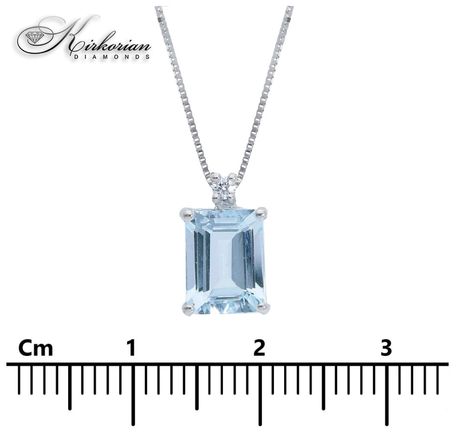 Колие от бяло злато 18k с аквамарин 1.22ct и диамант – лукс и елегантност | Kirkorian Diamonds