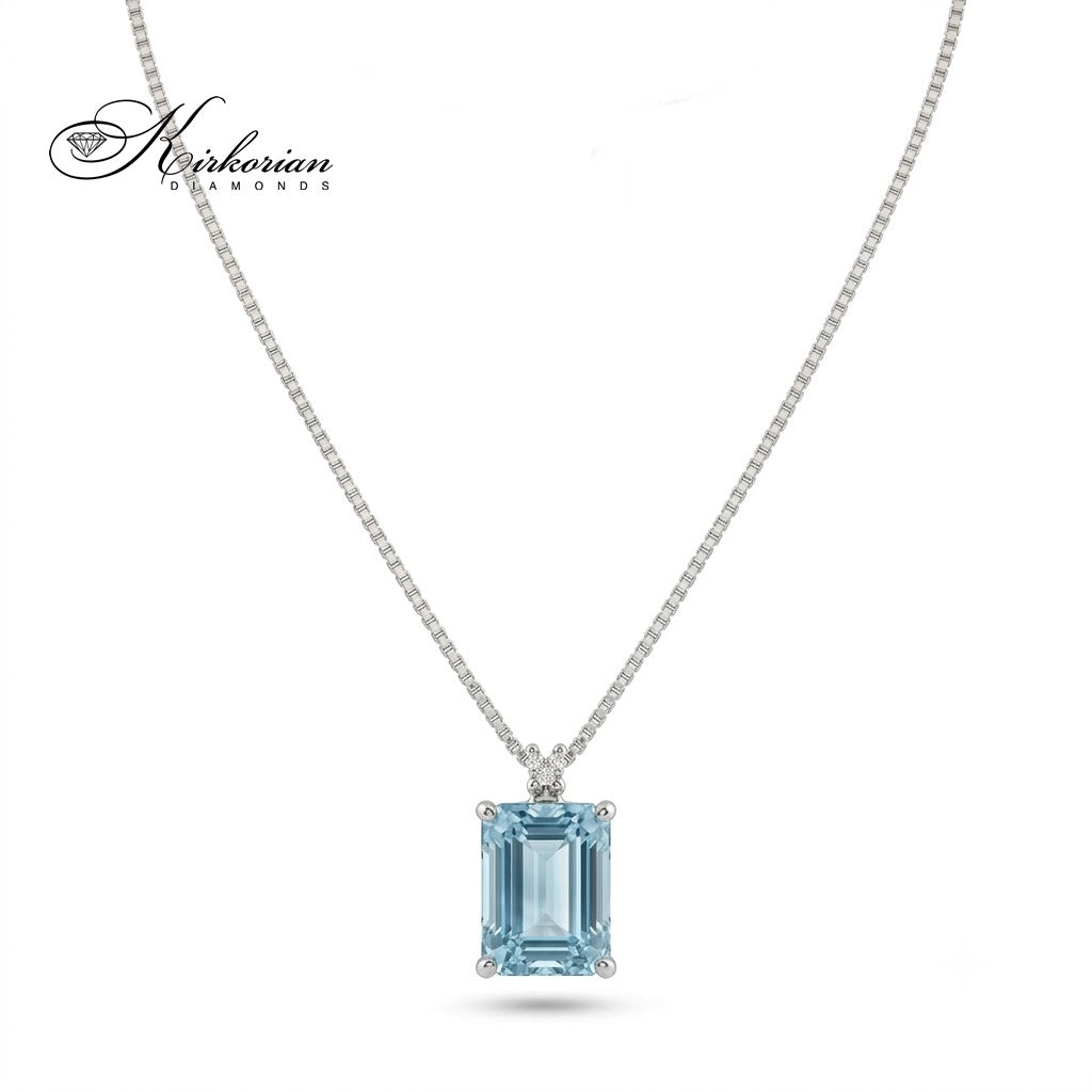Колие от бяло злато 18K с естествен аквамарин 1.22 ct и диамант – модел S103153 от Kirkorian Diamonds