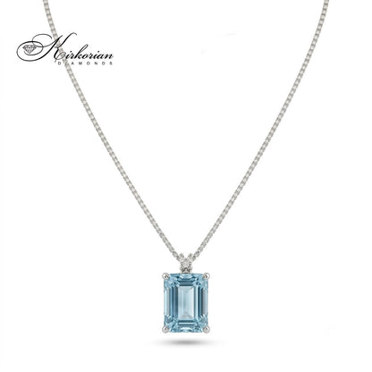Колие от бяло злато 18K с естествен аквамарин 1.22 ct и диамант – модел S103153 от Kirkorian Diamonds