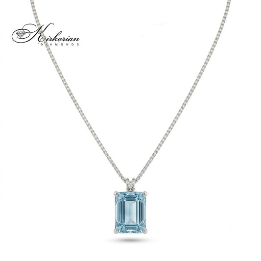 Колие от бяло злато 18K с естествен аквамарин 1.22 ct и диамант – модел S103153 от Kirkorian Diamonds