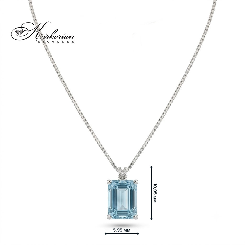 Колие от бяло злато 18K с аквамарин 1.22 ct и диамант | S103153 | Kirkorian Diamonds