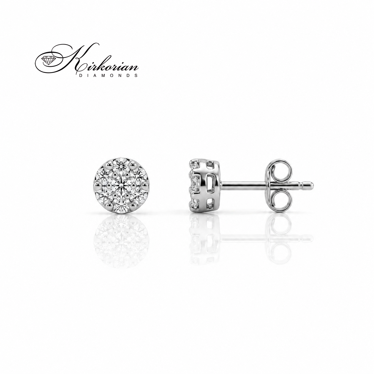 Класически кръгли обеци от бяло злато 18К с диаманти 0.18 ct – модел S114247, Kirkorian Diamonds