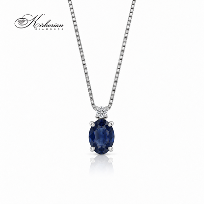 Колие от бяло злато 18К с овален син сапфир 0.50 ct и естествен диамант – модел S121805